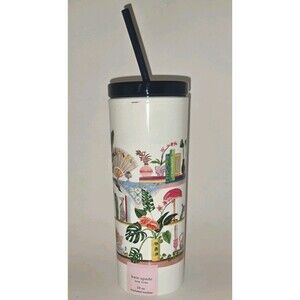 Kate Spade New York Bookshelf Insulated 20 oz Tumbler With Straw, White new